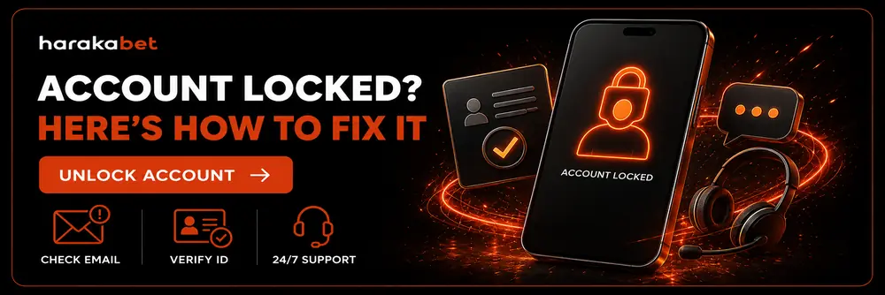 Harakabet account locked screen showing steps to unlock your account