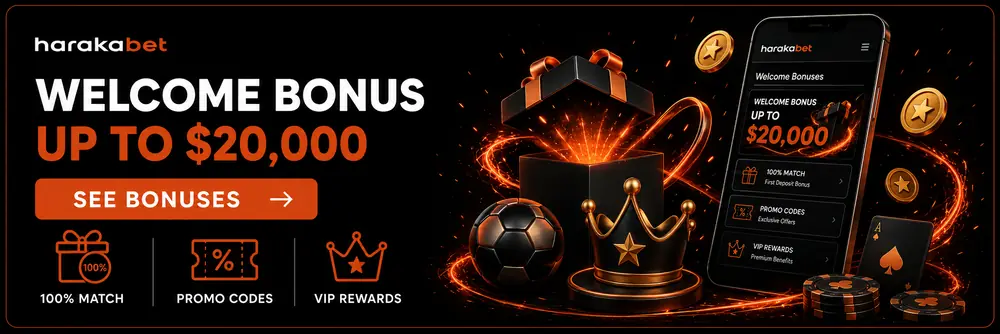 Harakabet bonuses overview page showing sports and casino promotions for Kenyan players