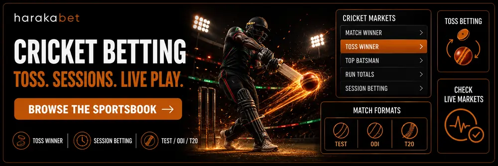 Harakabet cricket betting page showing IPL and toss betting markets