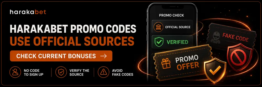 Harakabet promo codes page explaining how to redeem official bonus codes