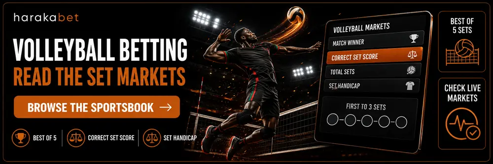 Harakabet volleyball betting page showing KVF Premier League markets